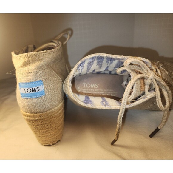 Womens Size W8 Beige Toms Wedge Fabric Ankle Boots 301112 preowned - Picture 6 of 9